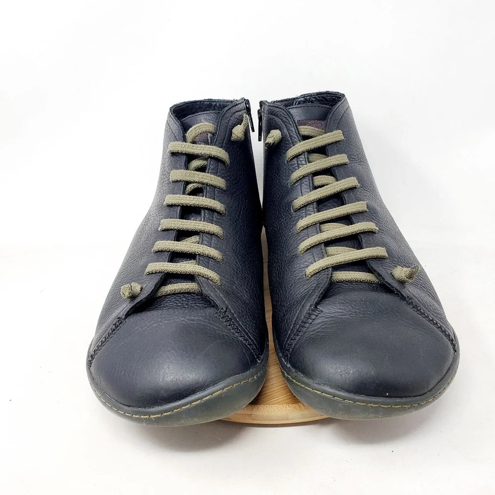 Camper Peu Shoes Mens 46 Black Leather Zip Retro Ankle Boot Sneaker WORN